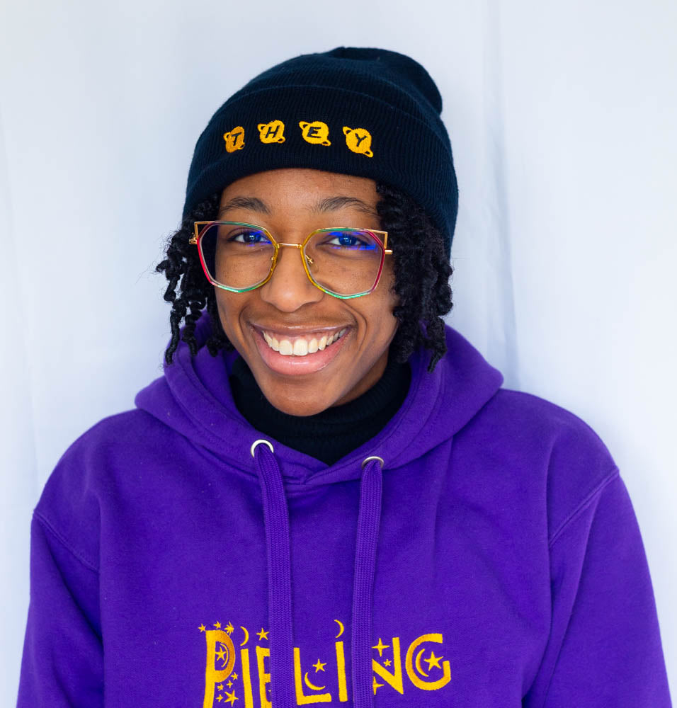Custom pronoun beanie – Galactic Flow