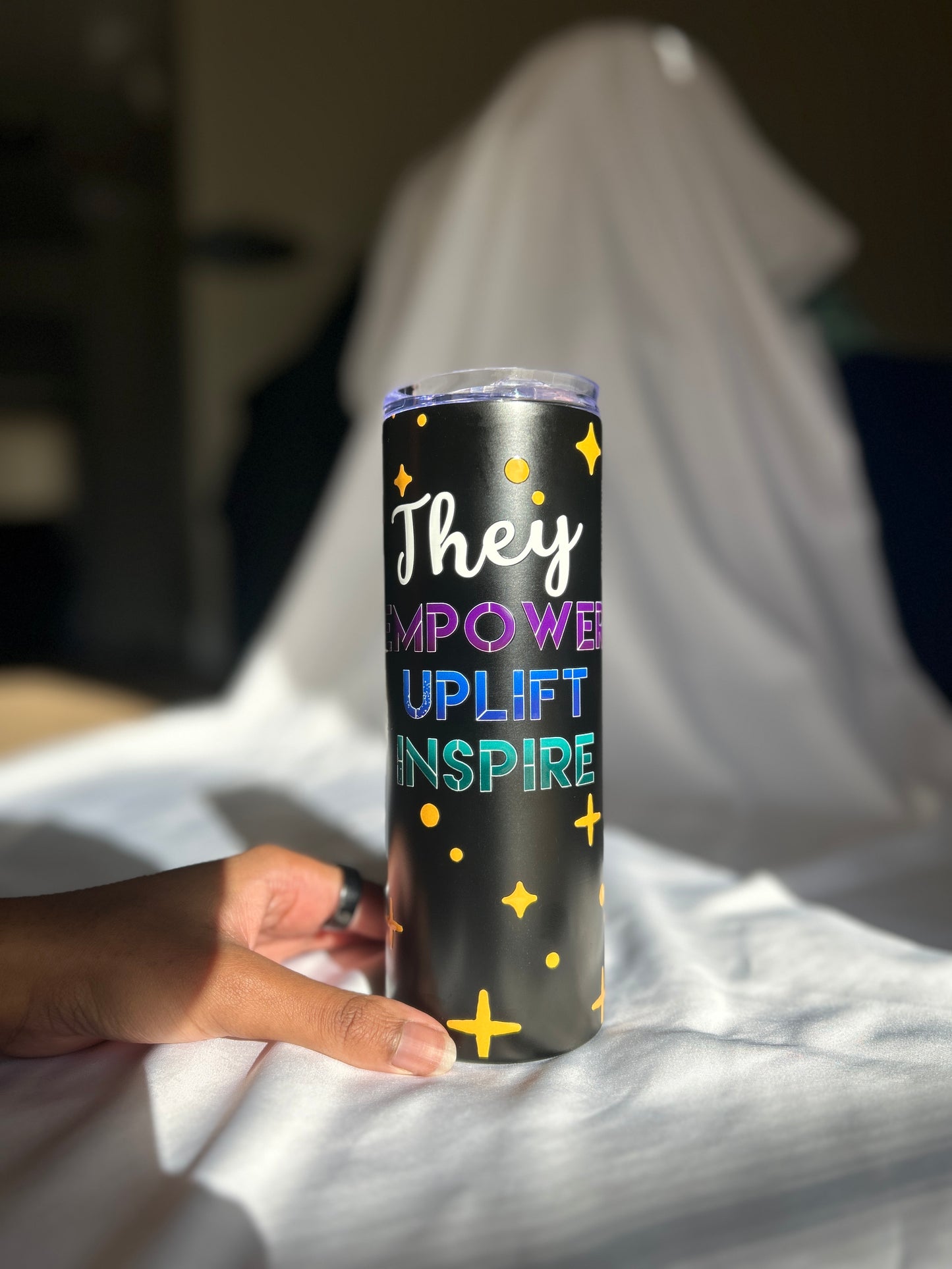 Custom nonbinary pronoun tumbler – Galactic Flow