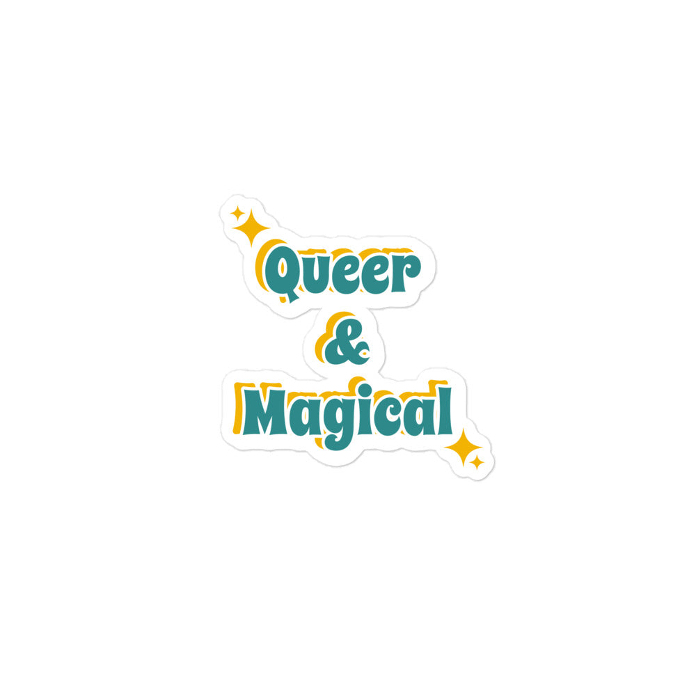 Sticker with 'Queer & Magical' text on a white background